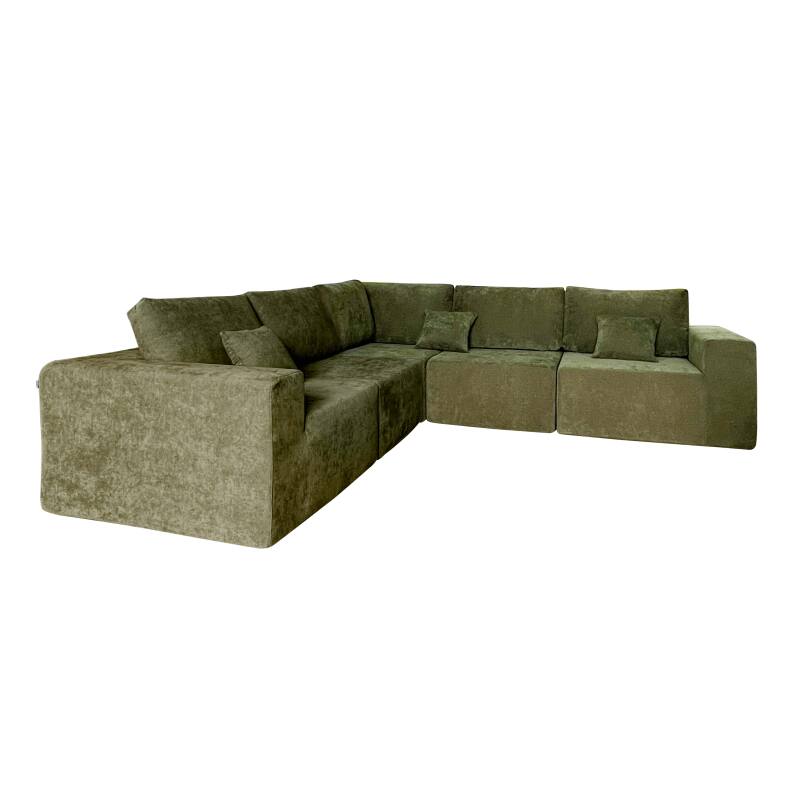 Sofá esquinero de 5 plazas de tela con chaise longue y cojines