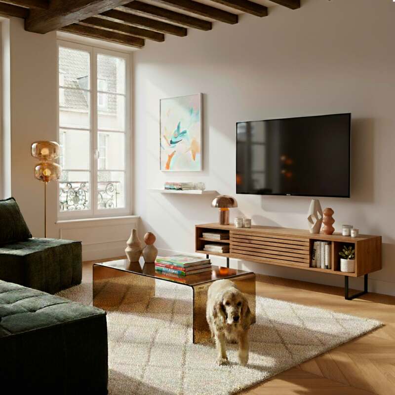 Mueble TV de efecto madera 160 cm (3/4)