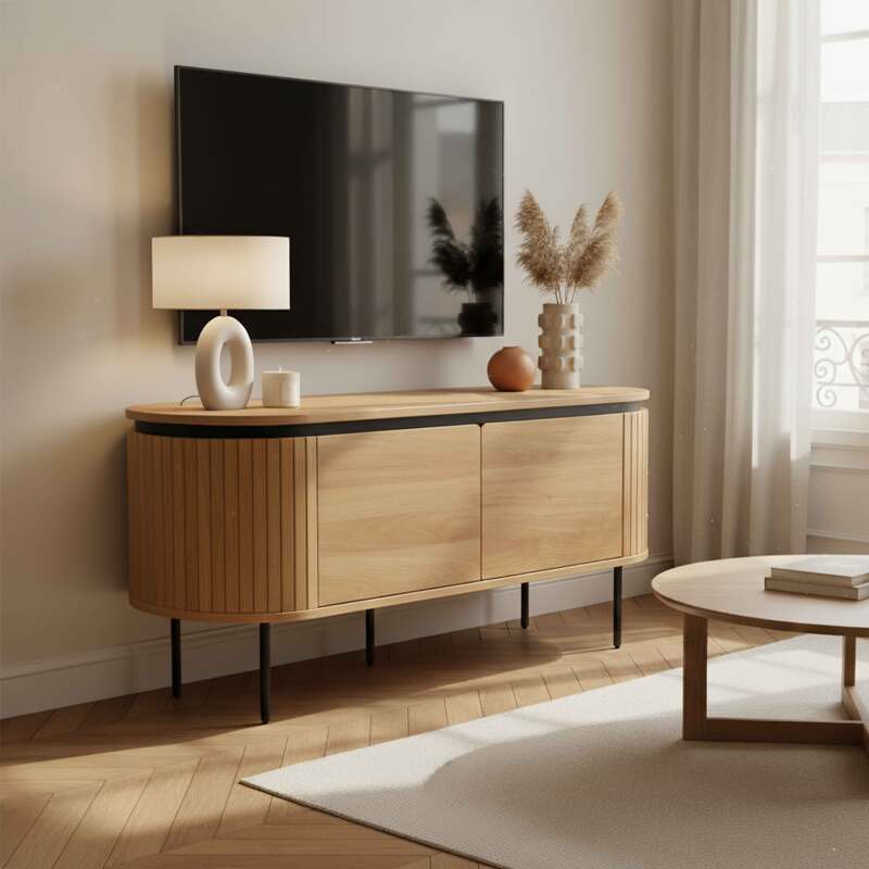 Mueble TV de efecto madera y listones 120 cm (7/8)