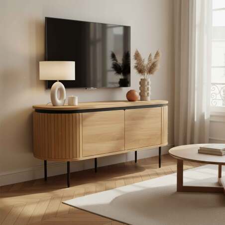 Mueble TV de efecto madera y listones 120 cm (7/8)