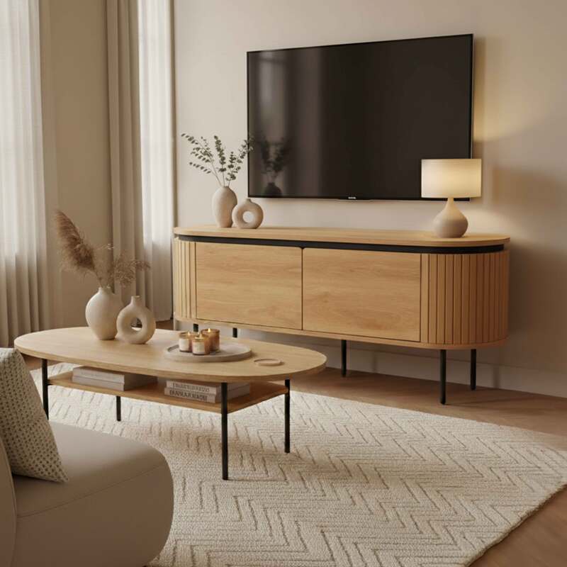 Mueble TV de efecto madera y listones 120 cm