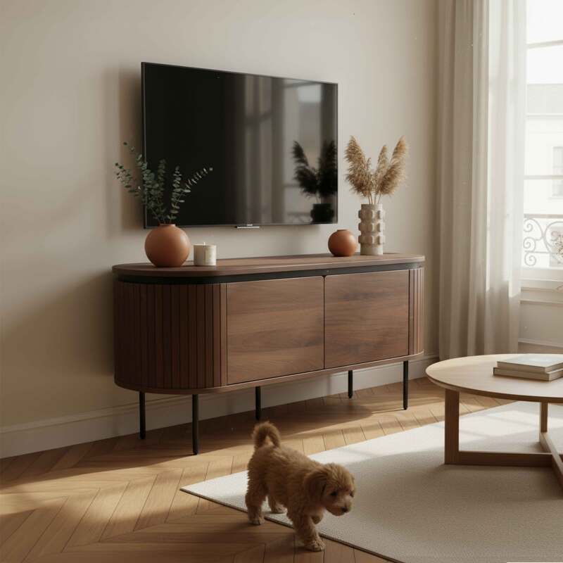 Mueble TV de efecto madera y listones 120 cm