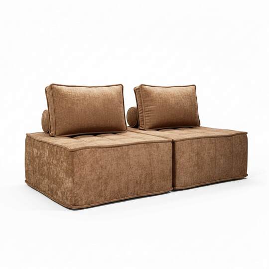 Sofá modular de 2 plazas de tela con cojines | Oviala