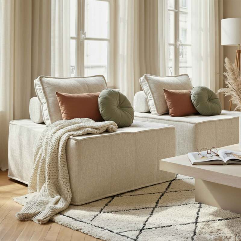 Sofá modular de 2 plazas de tela con cojines