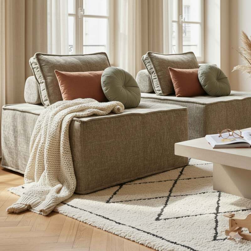 Sofá modular de 2 plazas de tela con cojines