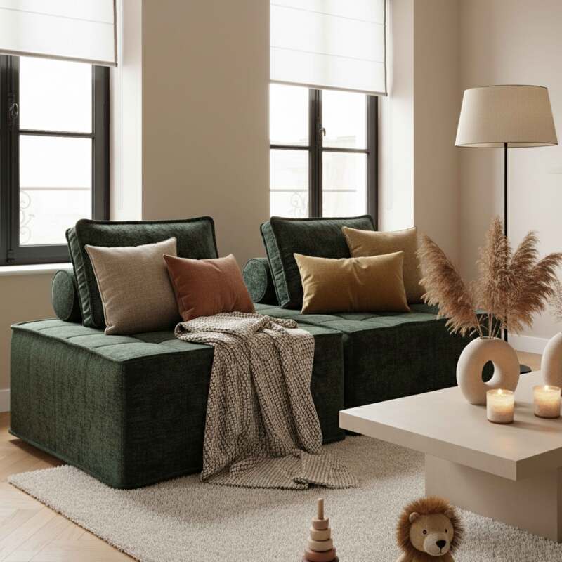 Sofá modular de 2 plazas de tela con cojines