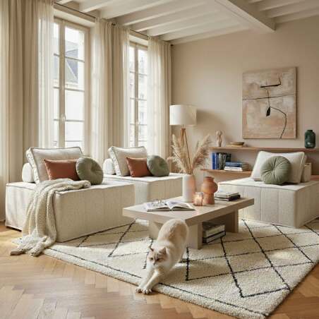 Sofá modular de 3 plazas de tela con cojines