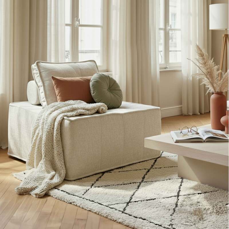 Sillón de tela para sofá modular con cojín