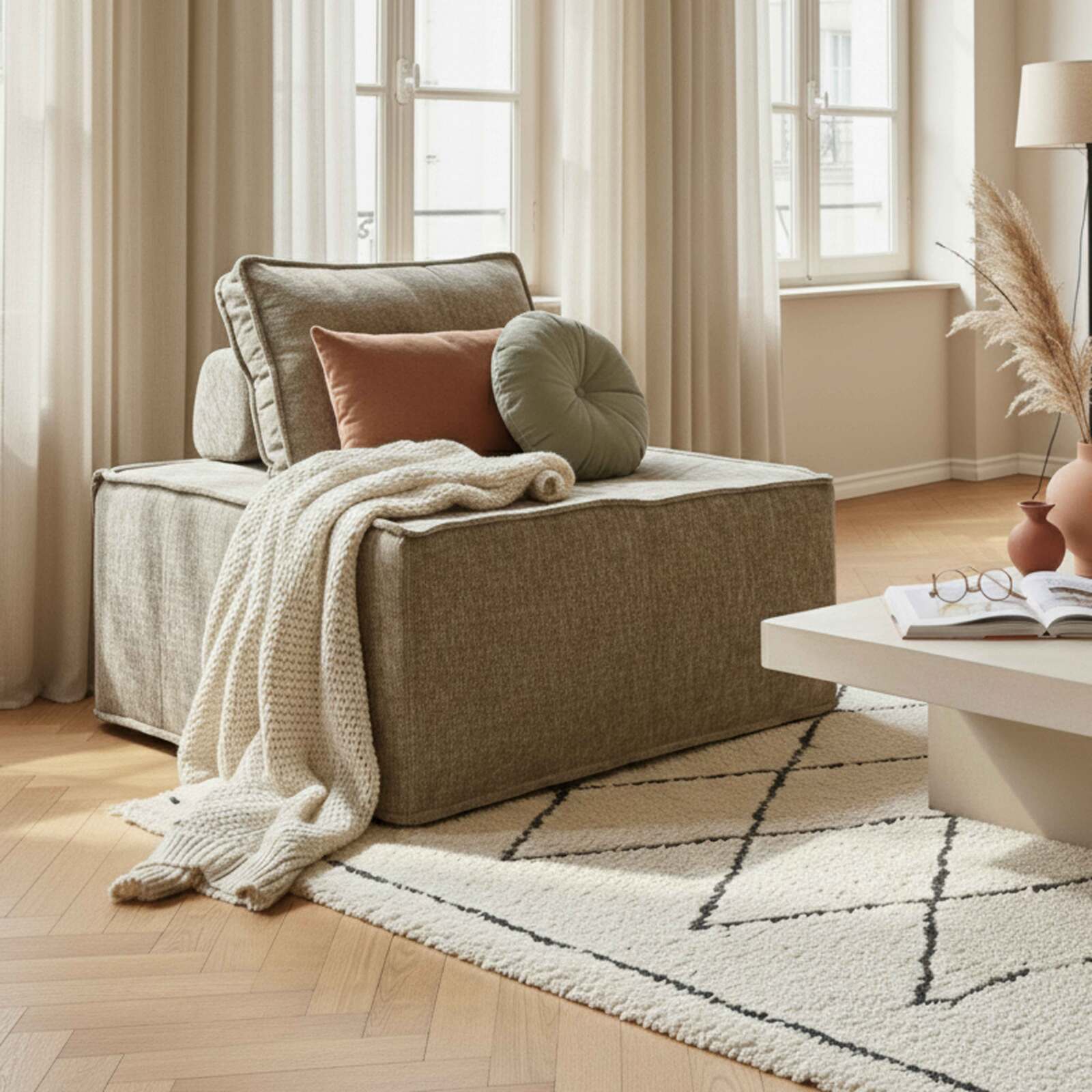 Sillón de tela para sofá modular con cojín