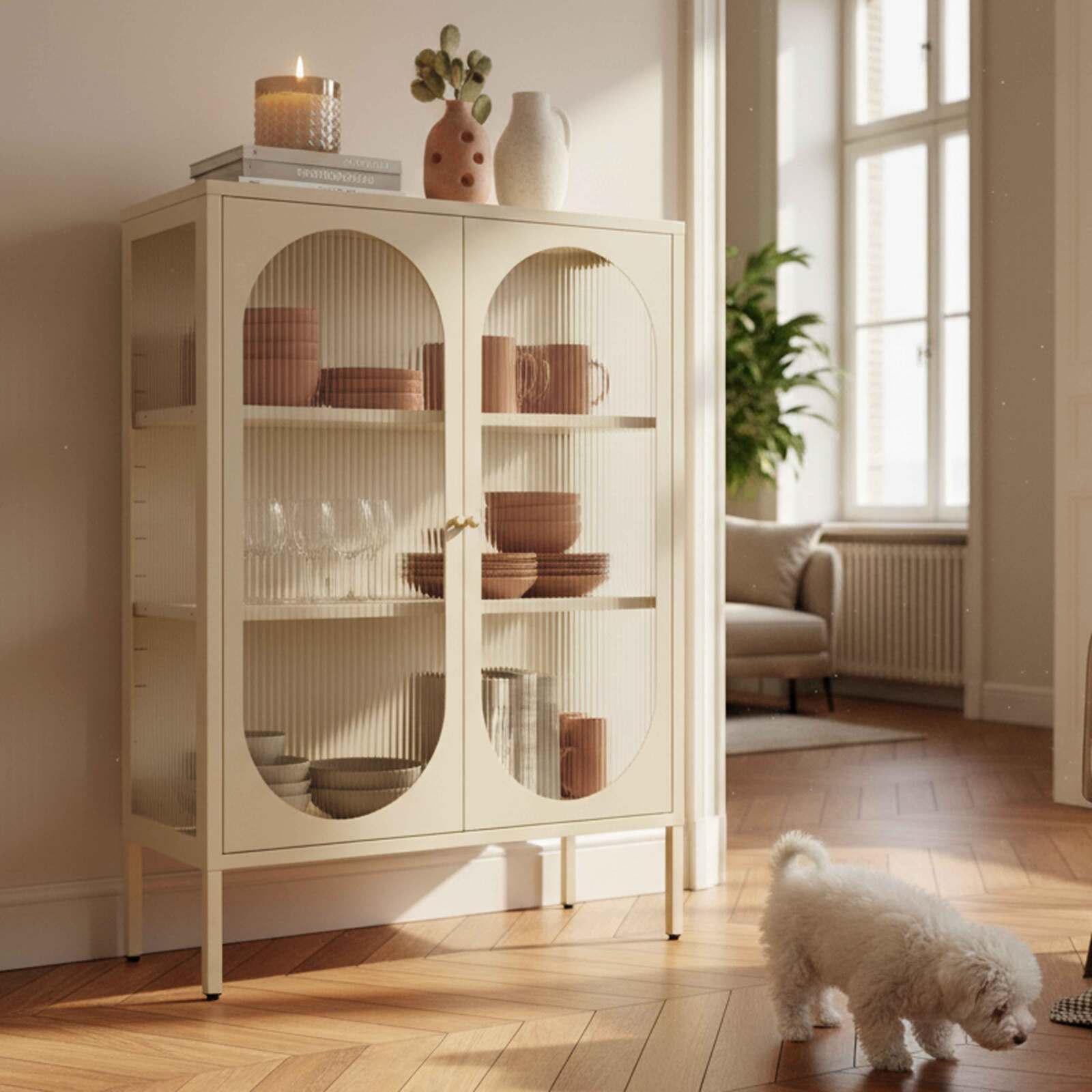 Aparador de metal y cristal 2 puertas 80 cm