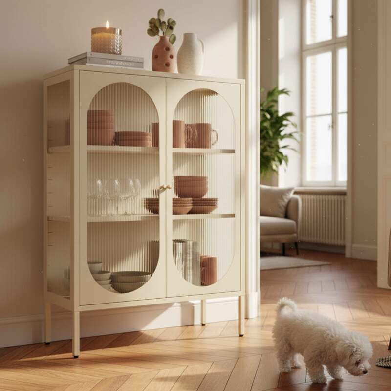 Aparador de metal y cristal 2 puertas 80 cm