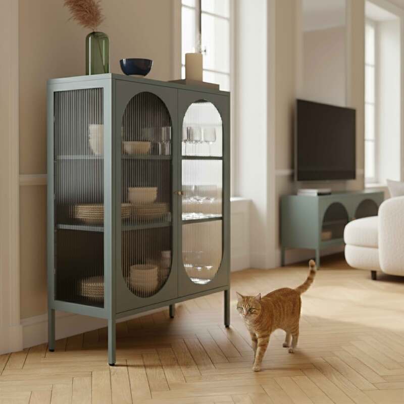 Aparador de metal y cristal 2 puertas 80 cm