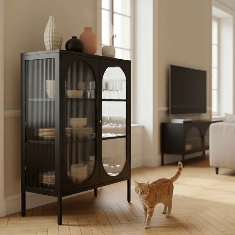 Aparador de metal y cristal 2 puertas 80 cm