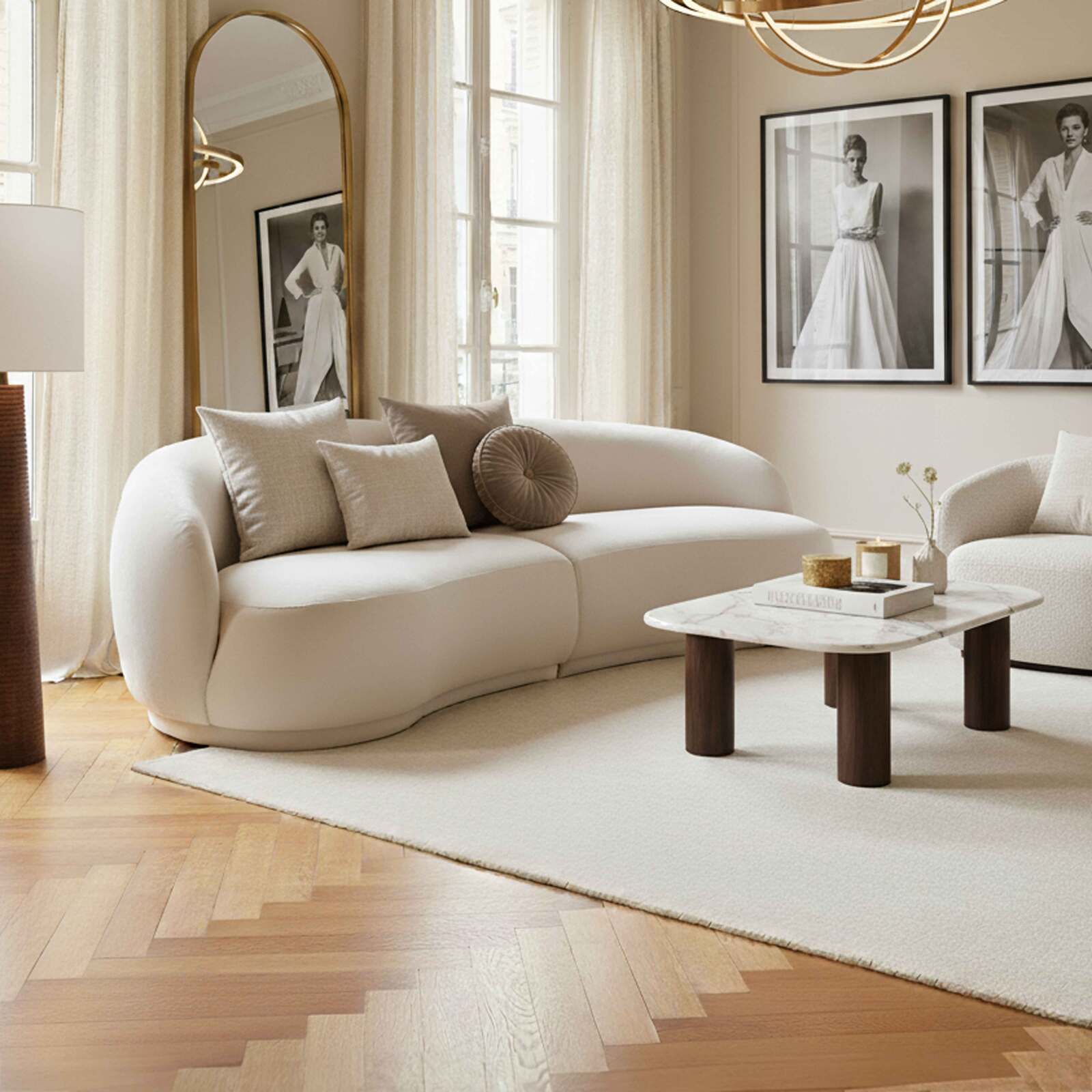 Sofá de 3 plazas de tela y madera FSC® beige de diseño Sofá de 3 plazas de tela y madera FSC® beige de diseño