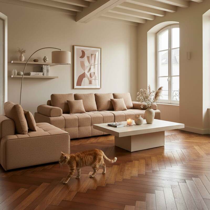 Sofá modular de 5 plazas de tela con cojines