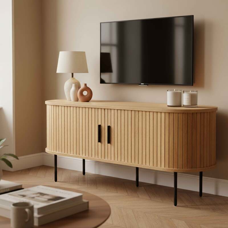 Mueble TV de efecto madera y metal 120 cm estilo boho