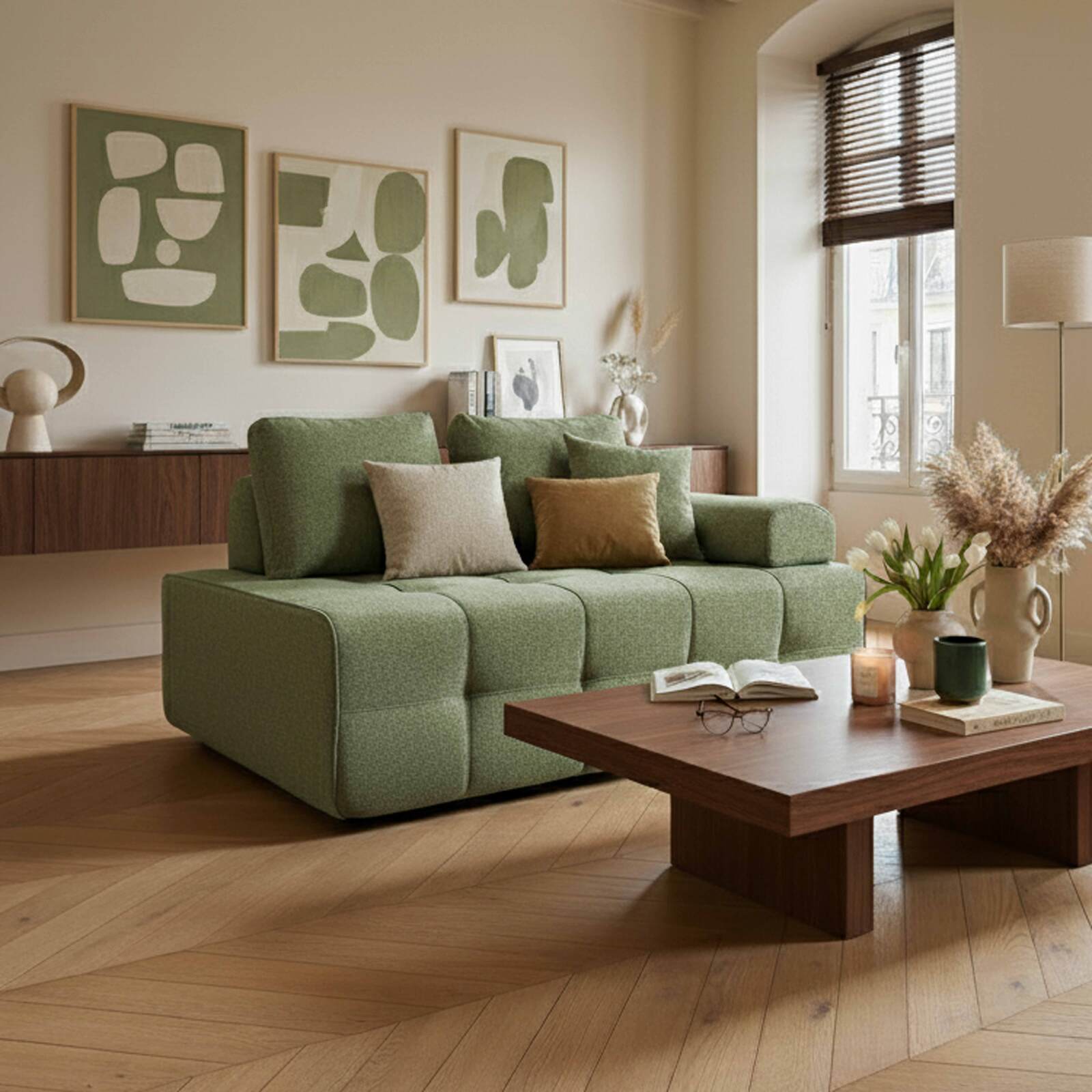 Sillón izquierdo para sofá modular de tela con cojines