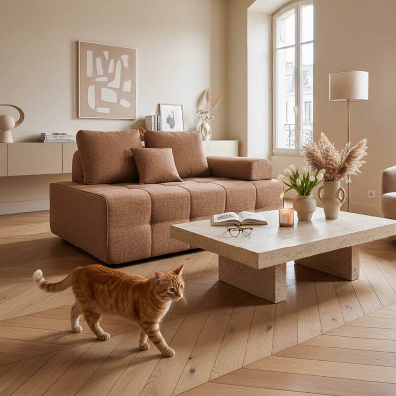 Sillón izquierdo para sofá modular de tela con cojines