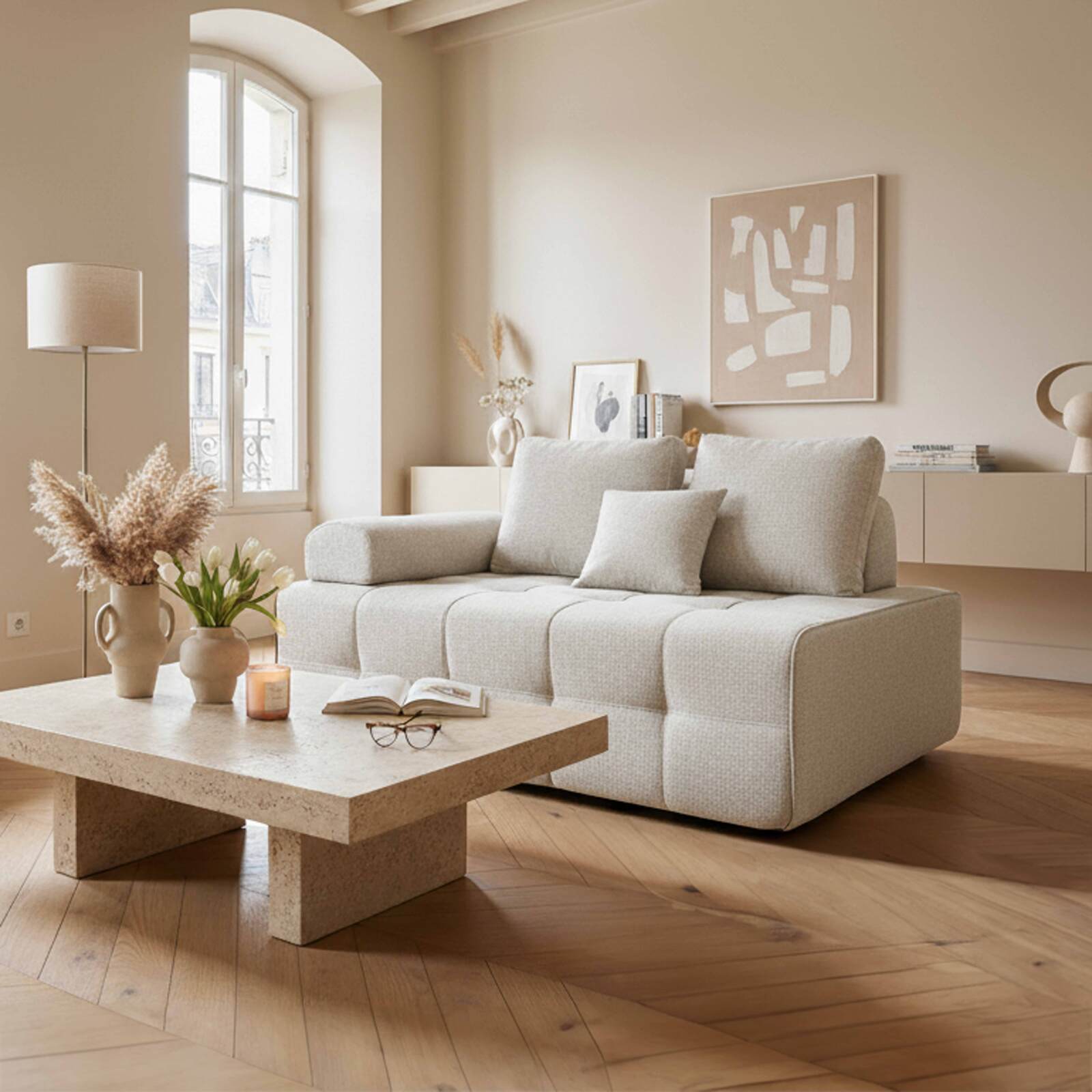 Sillón derecho para sofá modular de tela con cojines