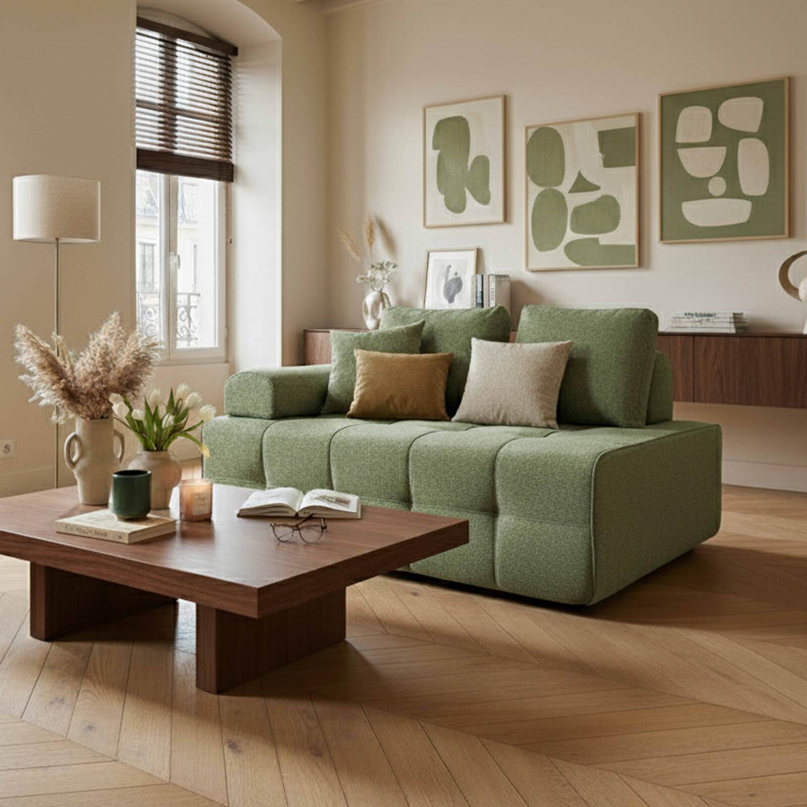 Sillón derecho para sofá modular de tela con cojines