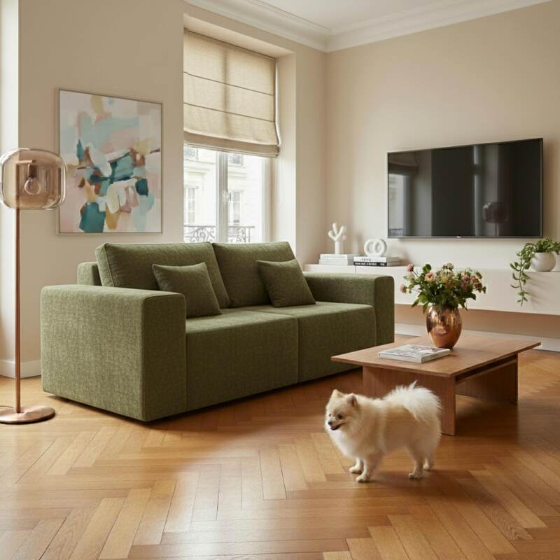 Sofá modular de 2 plazas de tela con cojines