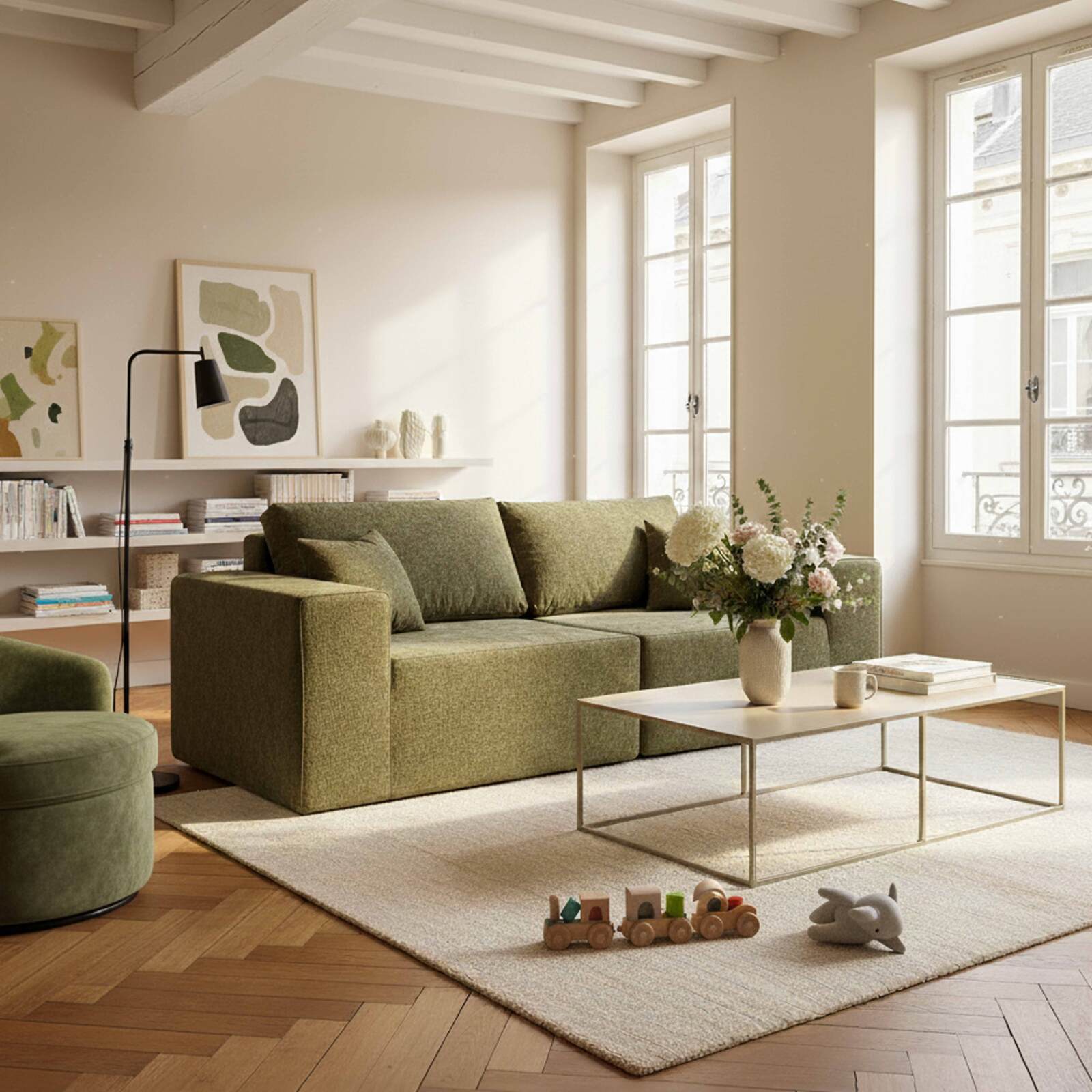 Sofá modular de 2 plazas de tela con cojines