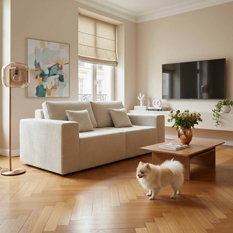 Sofá modular de 2 plazas de tela con cojines