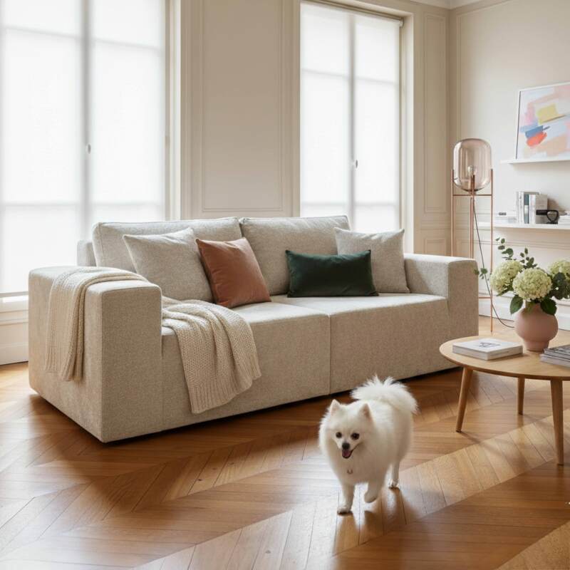 Sofá modular de 2 plazas de tela con cojines