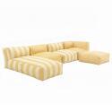 Sofá modular a rayas de exterior para 5 personas con 2 sillones bajo, 1 sillón esquinero, 1 tumbona y 1 puf

