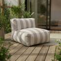 Sofá modular a rayas de exterior para 5 personas con 2 sillones bajo, 1 sillón esquinero, 1 tumbona y 1 puf
