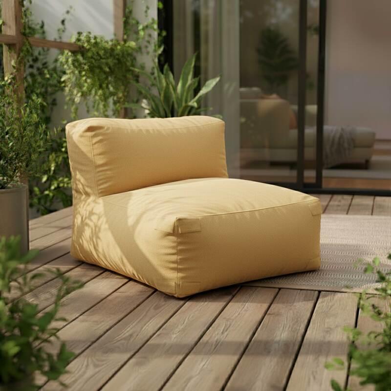 Sofá modular a rayas de exterior para 5 personas con 2 sillones bajo, 1 sillón esquinero, 1 tumbona y 1 puf
 (3/8)