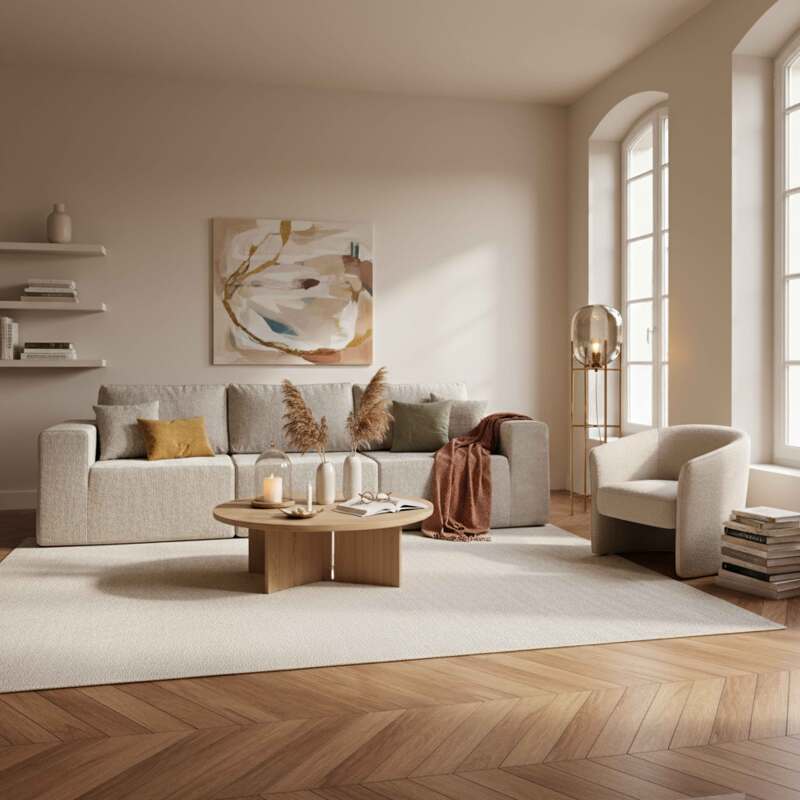 Sofá modular de 3 plazas de tela con cojines