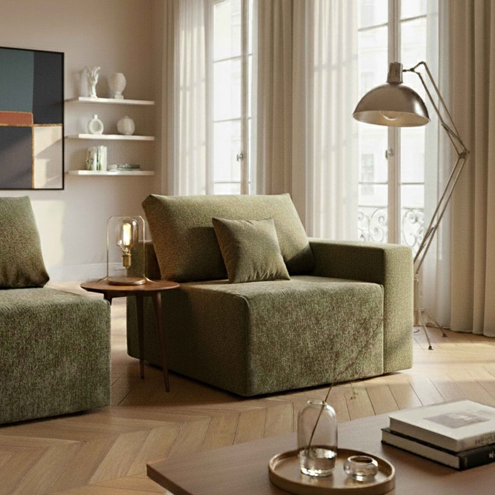 Sillón esquinero de tela para sofá modular con cojínes