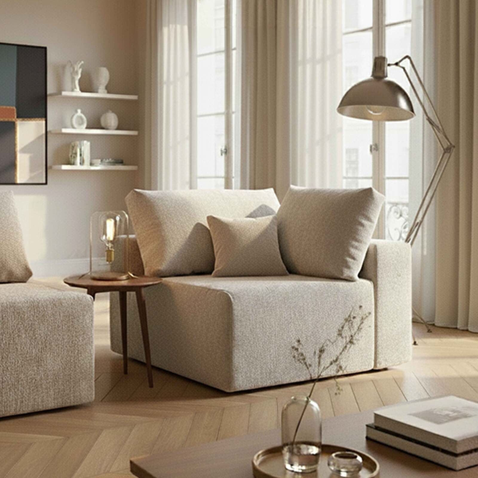 Sillón esquinero de tela para sofá modular con 2 cojínes de archivo