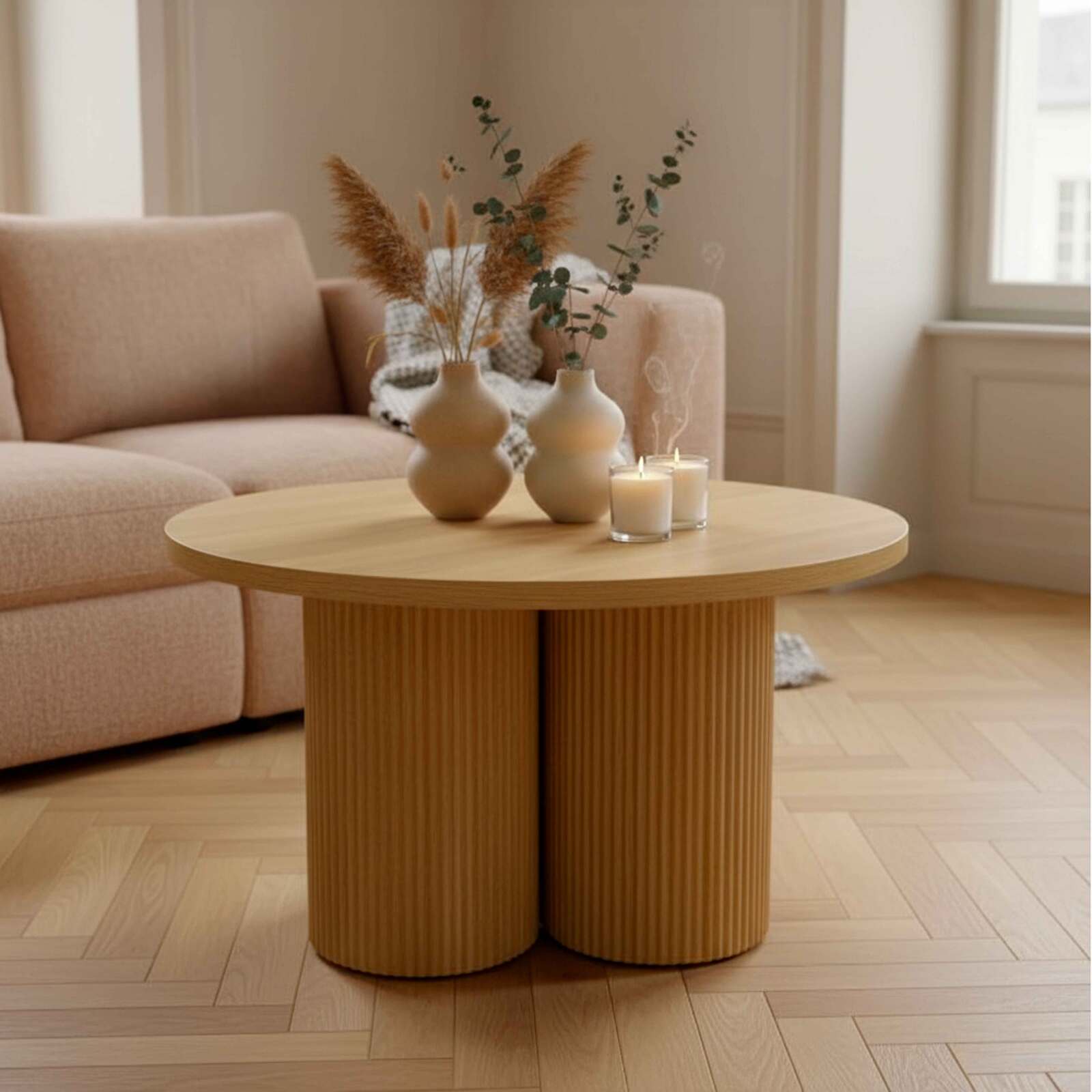 Mesa de centro efecto madera redonda  Ø80 x 45 cm