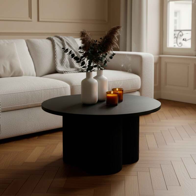 Mesa de centro efecto madera redonda  Ø80 x 45 cm (5/7)