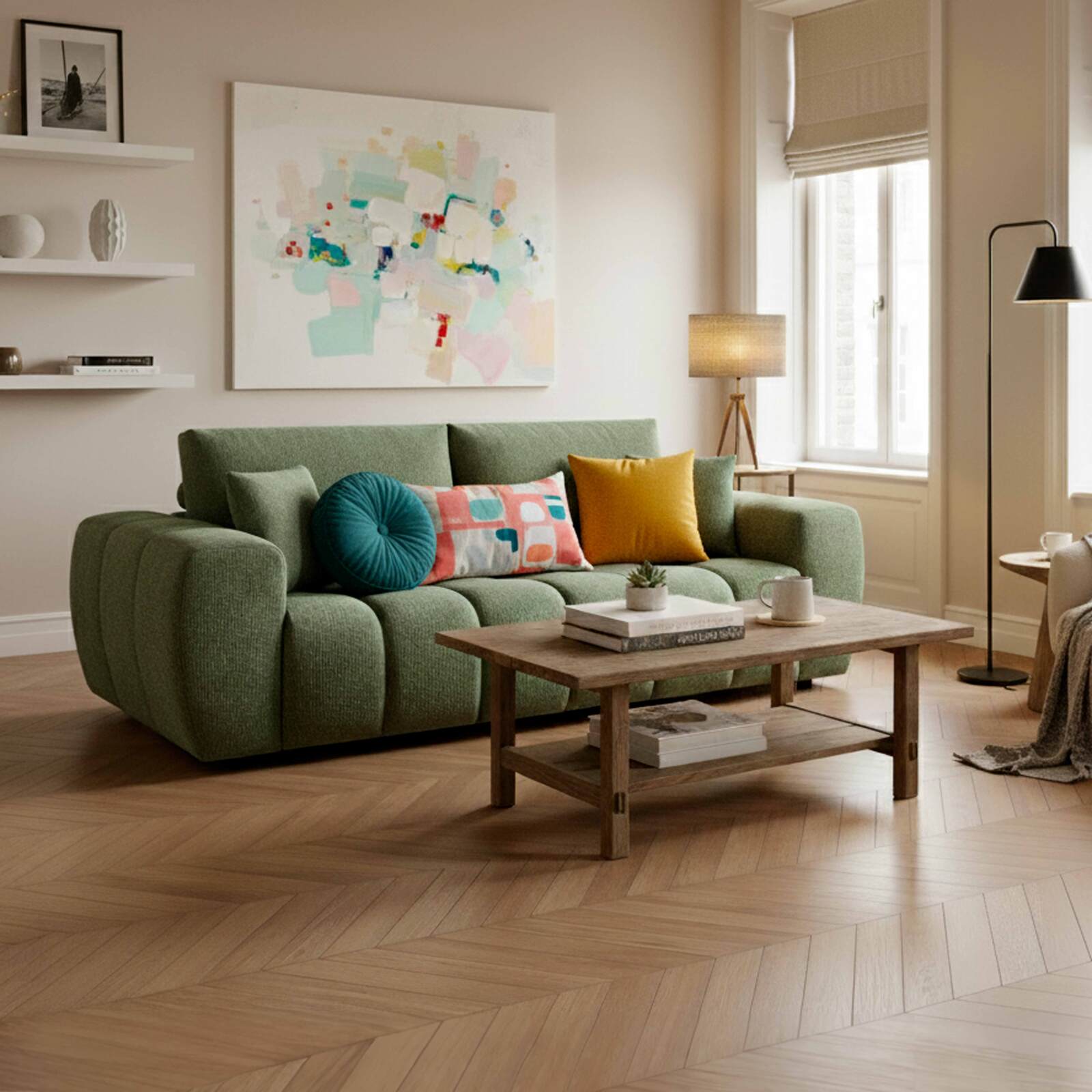 Sofá de 3 plazas de tela con cojines