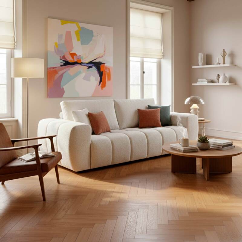 Sofá de 3 plazas de tela con cojines