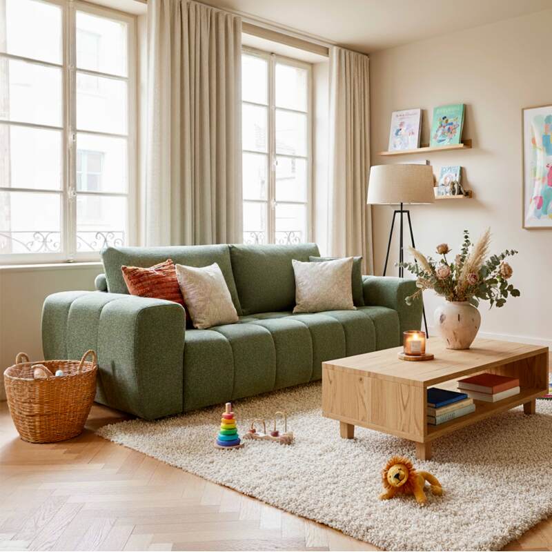 Sofá de 3 plazas de tela con cojines (2/9)