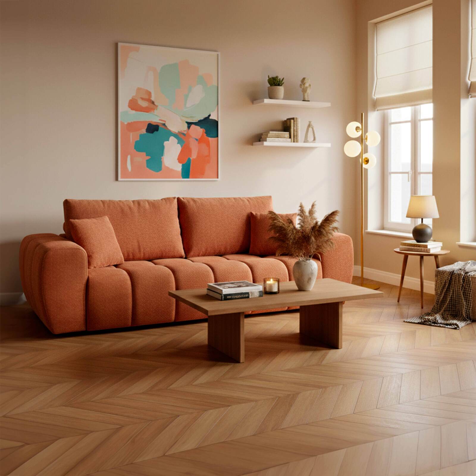 Sofá de 3 plazas de tela con cojines