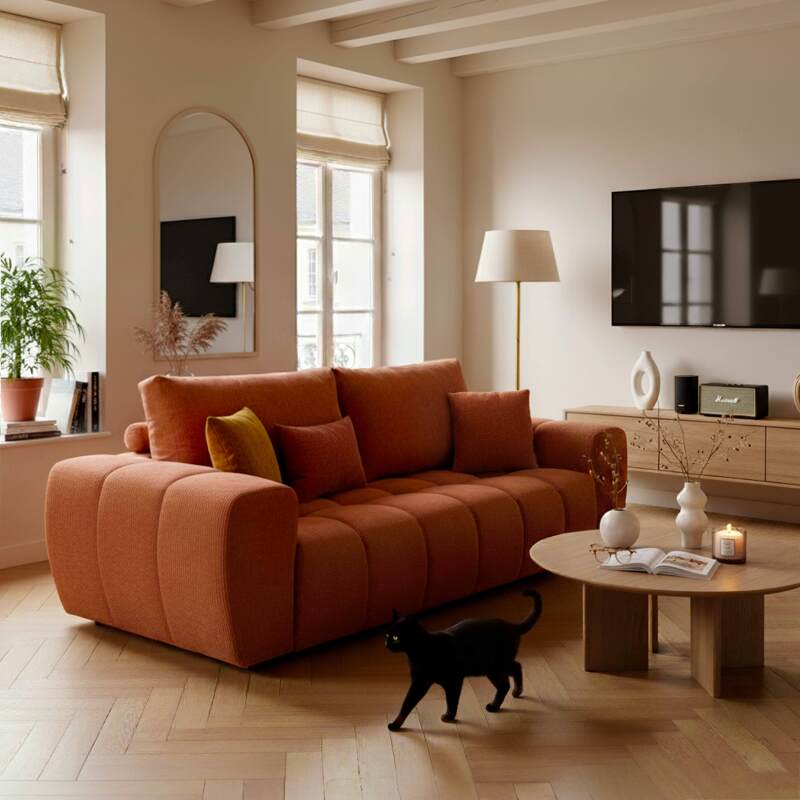 Sofá de 3 plazas de tela con cojines