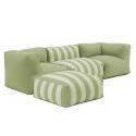 Sofá modular a rayas de exterior para 4 personas con 1 sillón, 2 sillones esquineros y 1 puf