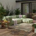 Sofá modular a rayas de exterior para 4 personas con 1 sillón, 2 sillones esquineros y 1 puf