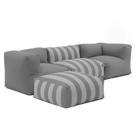Sofá modular a rayas de exterior para 4 personas con 1 sillón, 2 sillones esquineros y 1 puf | Oviala
