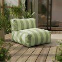 Sofá modular a rayas de exterior para 4 personas con 1 sillón, 2 sillones esquineros y 1 puf
