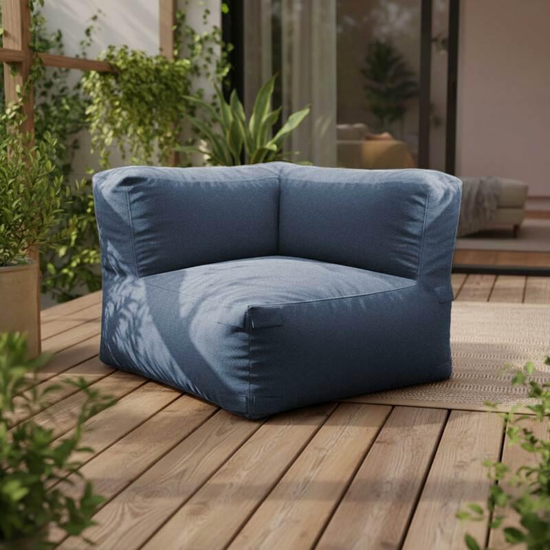 Sofá modular a rayas de exterior para 4 personas con 1 sillón, 2 sillones esquineros y 1 puf (3/7)