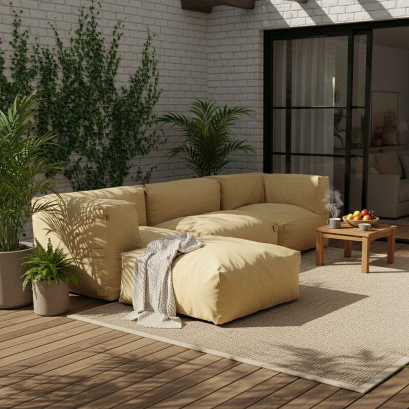 Sofá modular de exterior para 4 personas con 1 sillón, 2 sillones esquineros y 1 puf