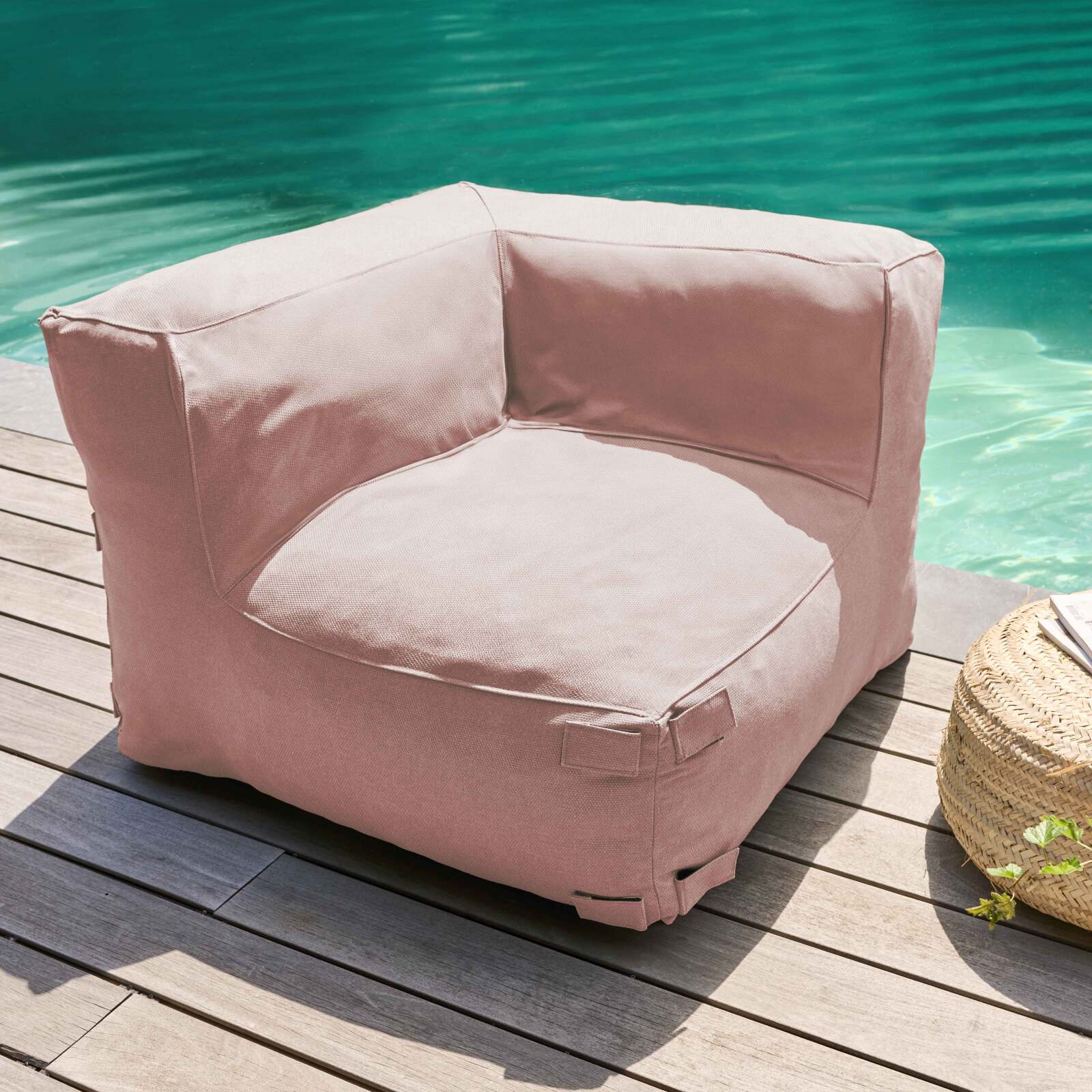Sofá modular de exterior para 3 personas con 1 sillón, 1 sillón esquinero y 1 chaise longue