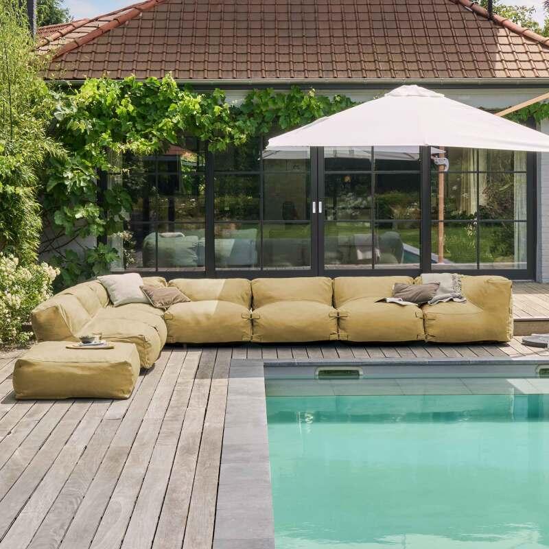 Sofá modular de exterior para 8 personas con 5 sillones, 2 sillones esquineros y 1 puf