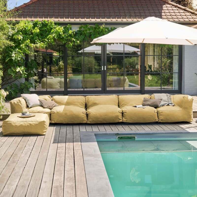 Sofá modular de exterior para 6 personas con 3 sillones, 2 sillones esquineros y 1 puf